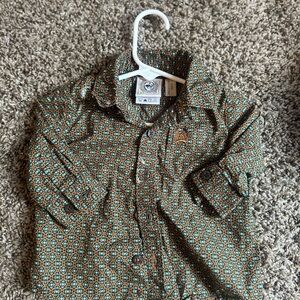 Cinch Geometric Print Shirt - Green and Brown